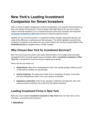 New York’s Leading Investment Companies for Smart Investors