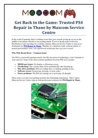 Expert PS4 Repair in Thane – Choose Maxcom Service Centre
