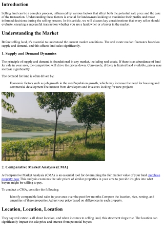 Key Factors That Affect Selling Land