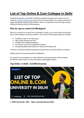 List of Top Online B.Com Colleges in Delhi