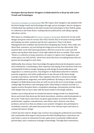 Strategies that top Interior Designers in Hyderabad Use to Keep Up with Latest Trends and Technologies