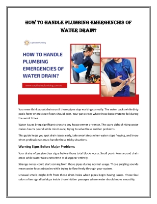 How to Handle Plumbing Emergencies of Water Drain?