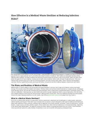 How Effective Is a Medical Waste Sterilizer at Reducing Infection Risks