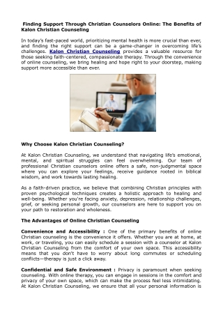 Finding Support Through Christian Counselors Online_ The Benefits of Kalon Christian Counseling