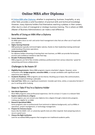 Online MBA after Diploma
