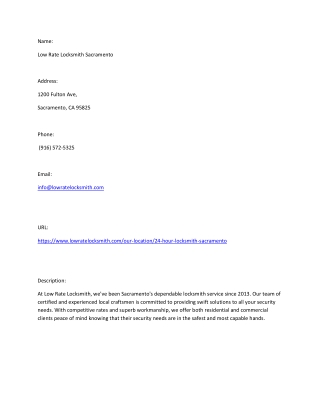 Low Rate Locksmith Sacramento