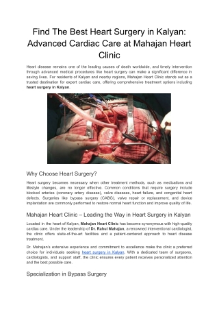 Heart Surgery in Kalyan: Advanced Cardiac Care at Mahajan Heart Clinic