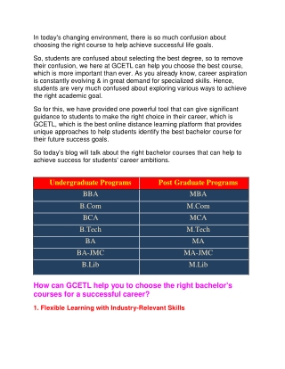 Top 7 Reasons for choosing GCETL for the Right Bachelor Degree Course