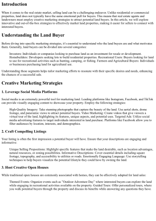 Attracting Land Buyers with Creative Marketing: Out-of-the-Box Strategies to Sel