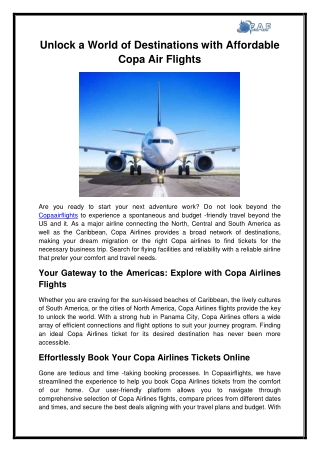 Unlock a World of Destinations with Affordable Copa Air Flights