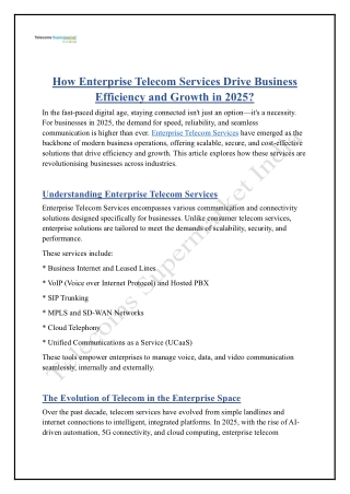 How Enterprise Telecom Services Drive Business Efficiency and Growth in 2025