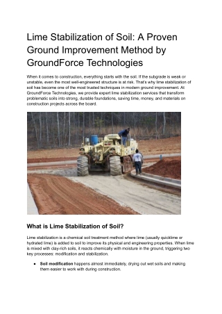 Lime Stabilization of Soil_A Proven Ground Improvement Method by GroundForce Technologies