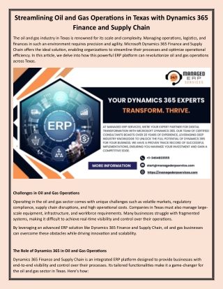 Streamlining Oil and Gas Operations in Texas with Dynamics 365 Finance and Supply Chain