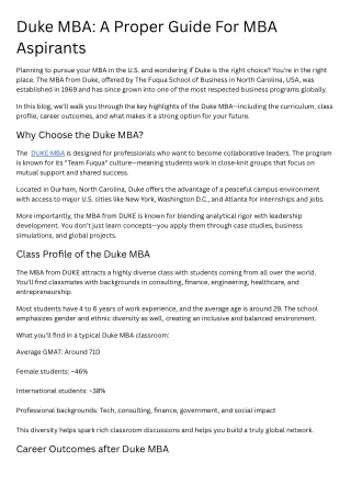 Duke MBA A Proper Guide For MBA Aspirants