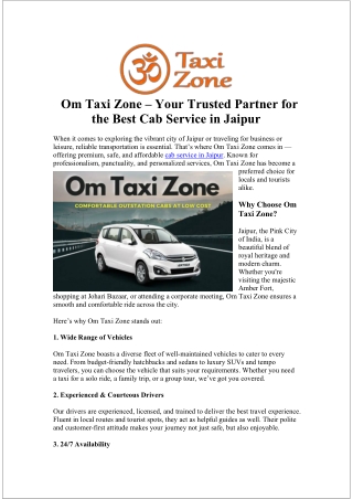 Book Reliable Cab Service in Jaipur for Easy Travel