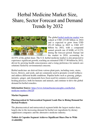 Herbal Medicine Market Size, Share, Strategic Forecast and Market Analysis
