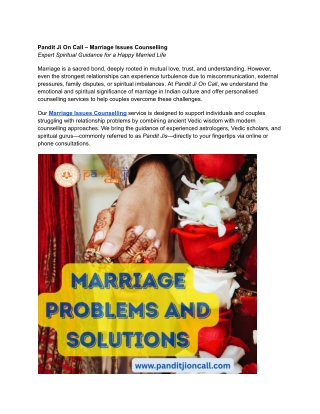 Pandit Ji On Call – Marriage Issues Counselling