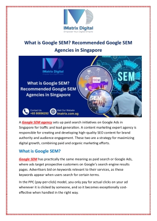 What is Google SEM? Recommended Google SEM Agencies in Singapore