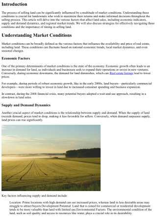 The Impact of Market Conditions on Selling Land