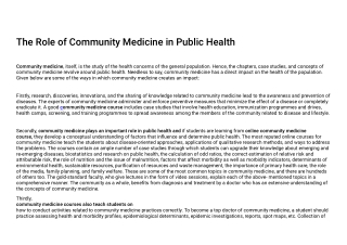 The Role of Community Medicine in Public Health
