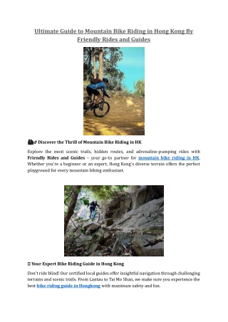 Ultimate Guide to Mountain Bike Riding in Hong Kong By Friendly Rides and Guides