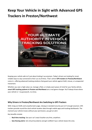 Keep Your Vehicle in Sight with Advanced GPS Trackers in Preston/Northwest