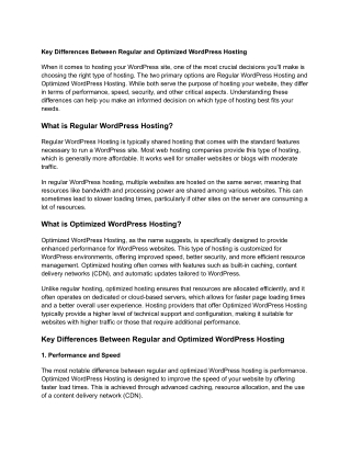 Key Differences Between Regular and Optimized WordPress Hosting