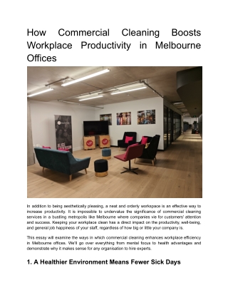 How Commercial Cleaning Boosts Workplace Productivity in Melbourne Offices
