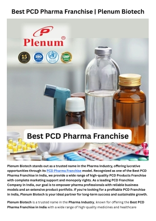 PCD Pharma Franchise | Plenum Biotech