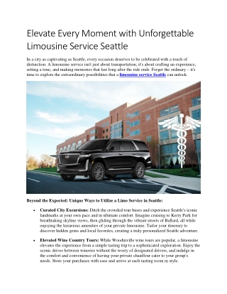 Elevate Every Moment with Unforgettable Limousine Service Seattle