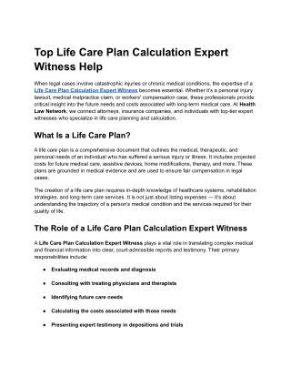 Top Life Care Plan Calculation Expert Witness Help