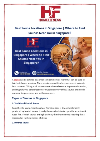Best Sauna Locations in Singapore | Where to Find Saunas Near You in Singapore?