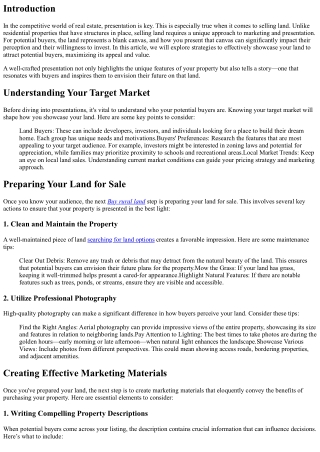 The Power of Presentation: Showcasing Your Land to Attract Potential Buyers