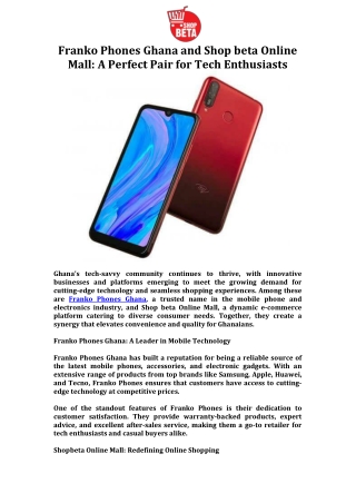 Franko Phones Ghana and Shop beta Online Mall A Perfect Pair for Tech Enthusiasts