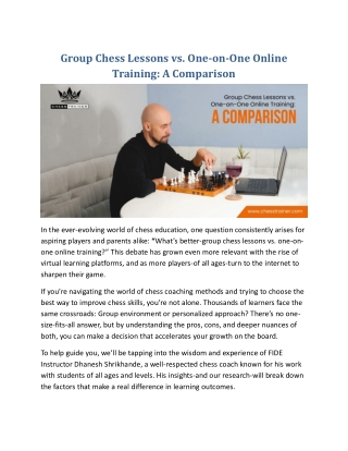 Group Chess Lessons vs. One-on-One Online Training: A Comparison