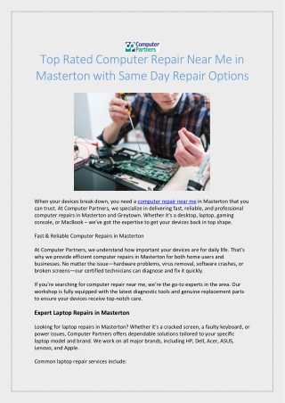 Computer, Laptop Repair Shop Masterton, Greytown - Computer Partners