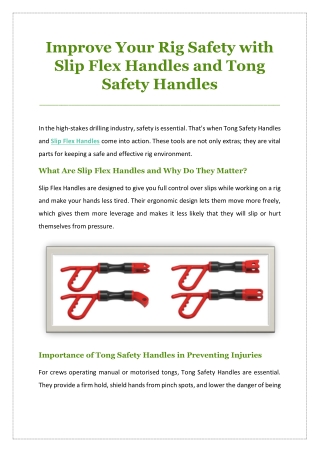 Improve Your Rig Safety with Slip Flex Handles and Tong Safety Handles