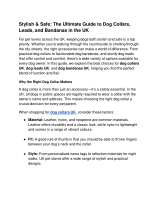 Stylish & Safe: The Ultimate Guide to Dog Collars, Leads, and Bandanas in the UK