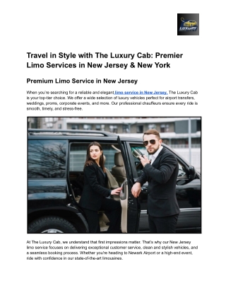 Travel in Style with The Luxury Cab_ Premier Limo Services in New Jersey & New York