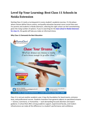 Level Up Your Learning: Best Class 11 Schools in Noida Extension