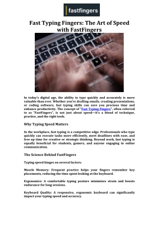 Fast Typing Fingers The Art of Speed with FastFingers
