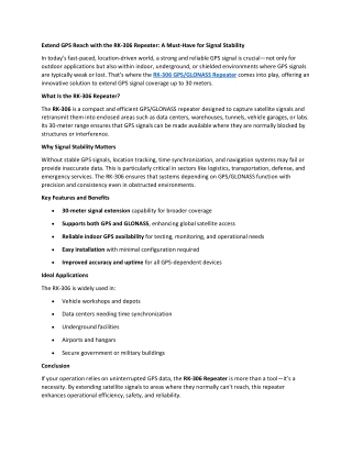 Extend GPS Reach with the RK-306 Repeater A Must-Have for Signal Stability