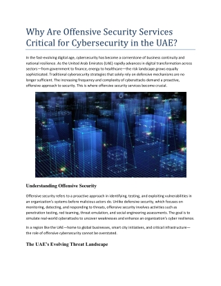 Why Are Offensive Security Services Critical for Cybersecurity in the UAE