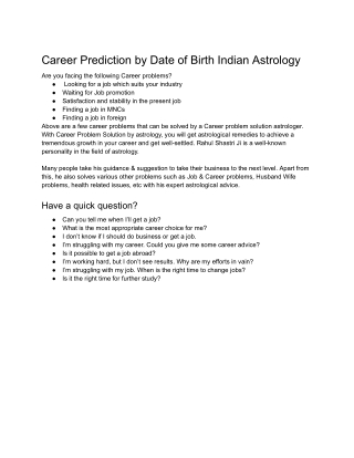 Career Prediction by Date of Birth Indian Astrology
