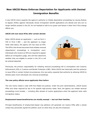 New USCIS Memo Enforces Deportation for Applicants with Denied Immigration