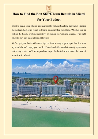 How to Find the Best Short-Term Rentals in Miami for Your Budget