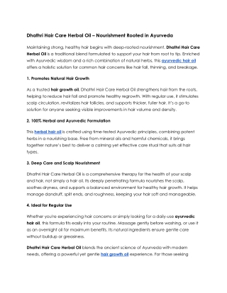 Dhathri Hair Care Herbal Oil – Nourishment Rooted in Ayurveda