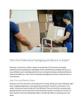 Why Hire Professional Packaging and Movers in Dubai