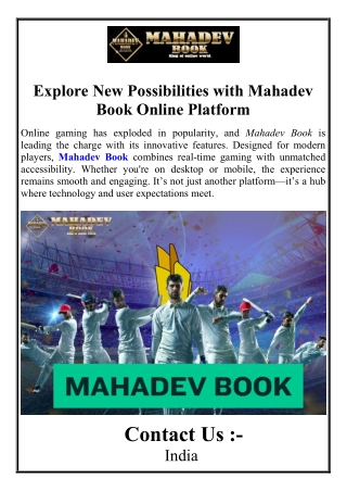 Explore New Possibilities with Mahadev Book Online Platform