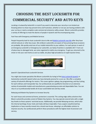 Choosing the Best Locksmith for Commercial Security and Auto Keys